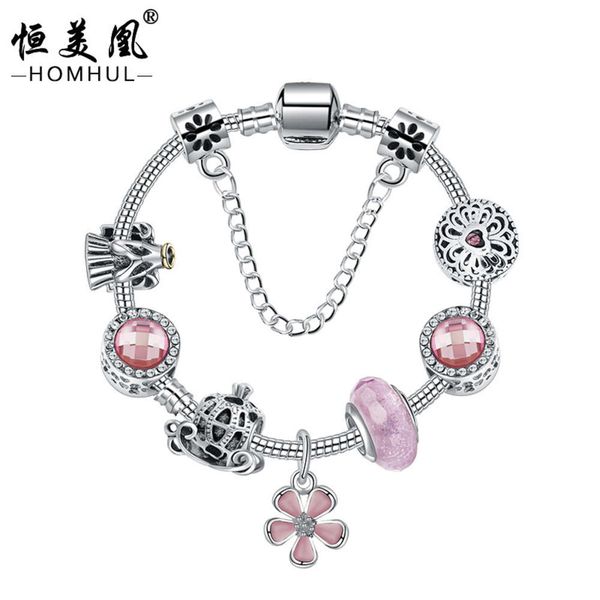 

natural pink clover pendant bracelet diy pumpkin car alloy beaded snake bone jewelry, Black