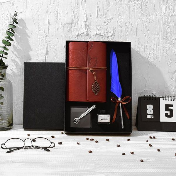 

fountain pens russian european retro quill feather dip caligraphy set stationery gift box with ink bottle notebook