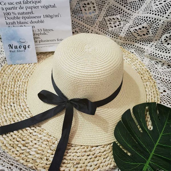 

summer beach hat women 2021 big brim ribbon band bowknot sun hats round beach protection bucket hat sombreros de mujer gorra x0715, Blue;gray