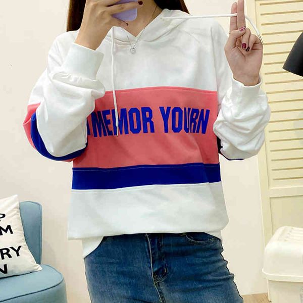 

women's knits & tees sweat femme hoodies women striped letter print new fall winter long sleeve sweatshirt womens clothing pullovers pl, White