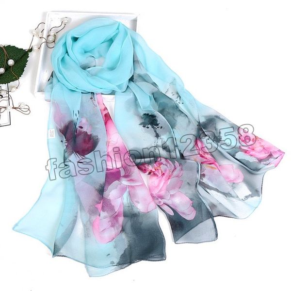 

women fashion chiffon georgette silk scarf for muslim hijab peony flower bandana summber beach sarong scarf shawl, Blue;gray
