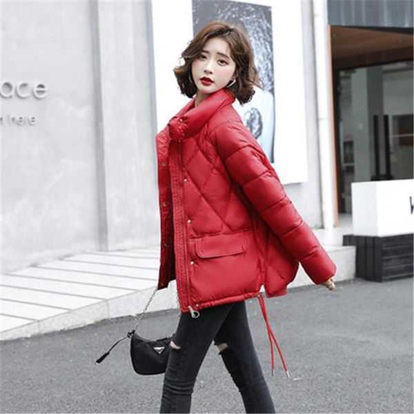 

women's down & parkas 2021 autumn winter diamond lattice padded jacket women short thick stand up drawstring loose warm coat ladies wea, Black