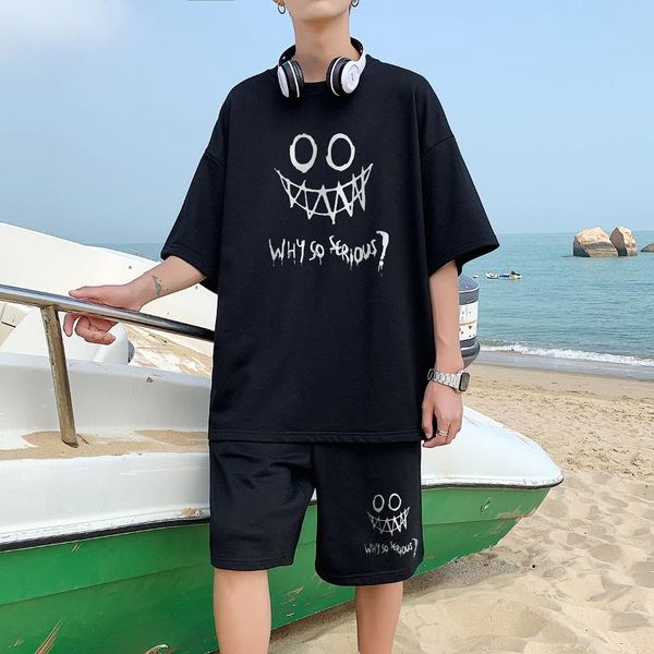 

men's tracksuits 2 piece set -selling summer printed casual short-sleeved t-shirt couple suit tees&shorts knee-length pants trousers, Gray