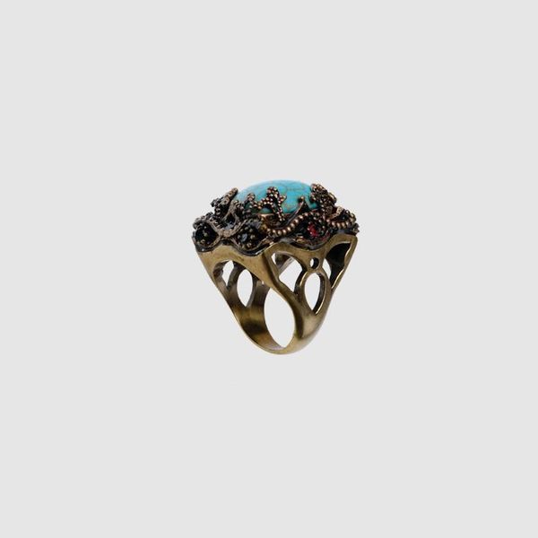 

cluster rings amorita boutique blue resin lace pendant ring, Golden;silver