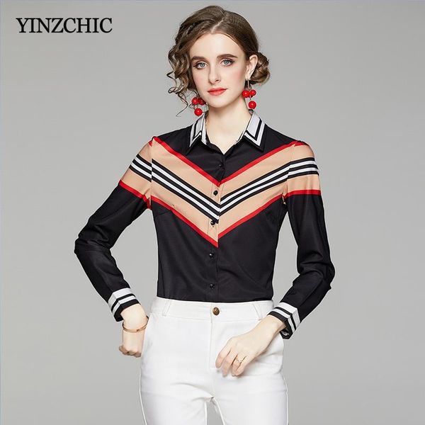 

women's blouses & shirts spring woman print blouse turn-down collar slim for office lady full sleeve single breasted causal, White
