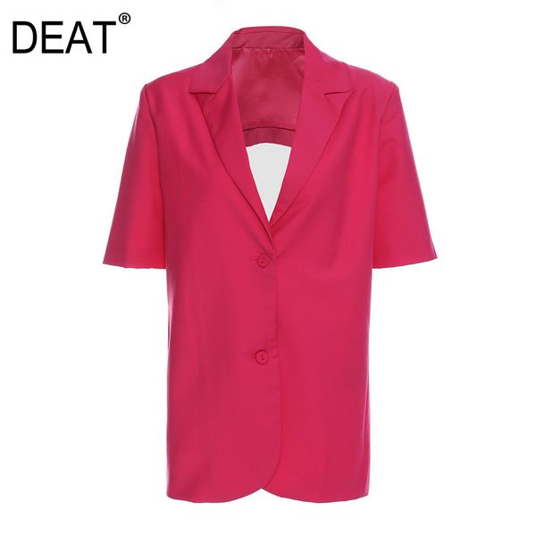 

[deat] solid pink short sleeve coat women new loose single breasted back hollow out suit female korea fashion summer gx1249 210428, White;black