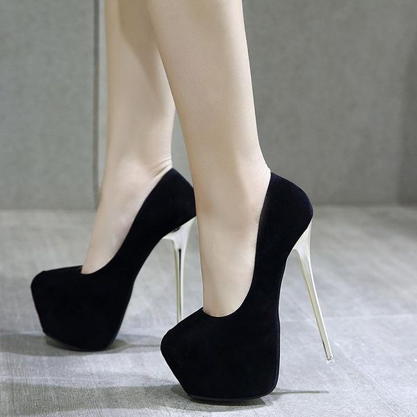 

dress shoes women wedding pumps round toe platform high heels stiletto solid color genuine leather model ultra 16cm summer, Black