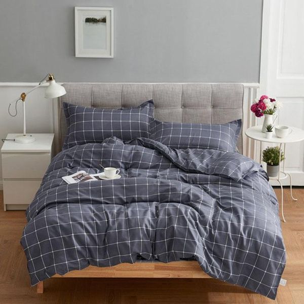 

1.8m bed home textile four-piece pure color simple washed cotton plaid quilt cover sheet pillowcase duvet bedding sets