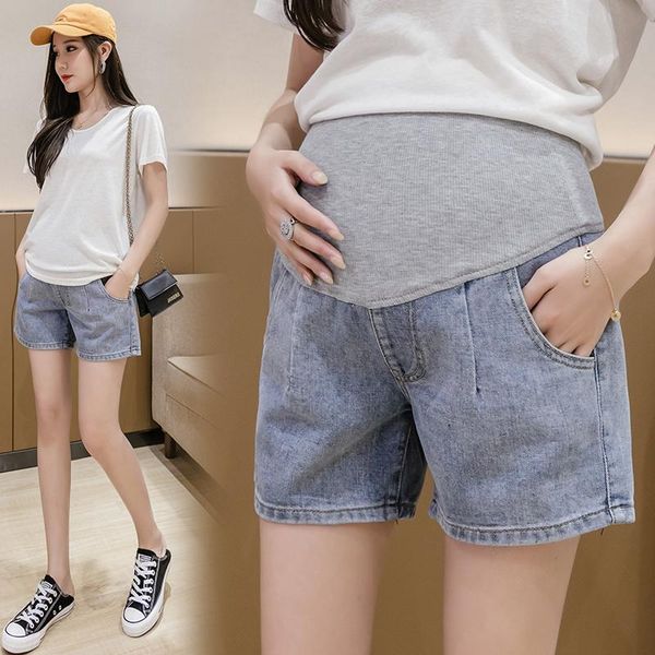 

maternity bottoms 817# jeans shorts summer stylish slimming cropped denim pants belly support elastic waist trousers, White