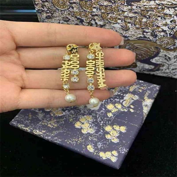 

aaa designer jewelry letter tassel rhinestone earrings fashion simple s925 silver needle earrings for women f6ie