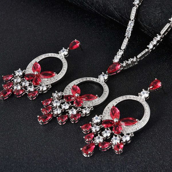 

high grade jewelry 3a zircon butterfly necklace earring set clover water drop tassel set, Black
