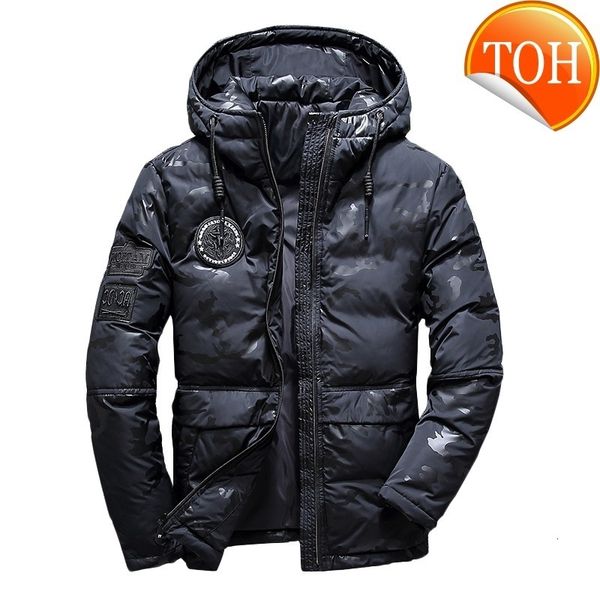 

winter down jackets men camouflage white duck hooded coats military thick warm overcoat windbreaker jacket casaco masculino, Black