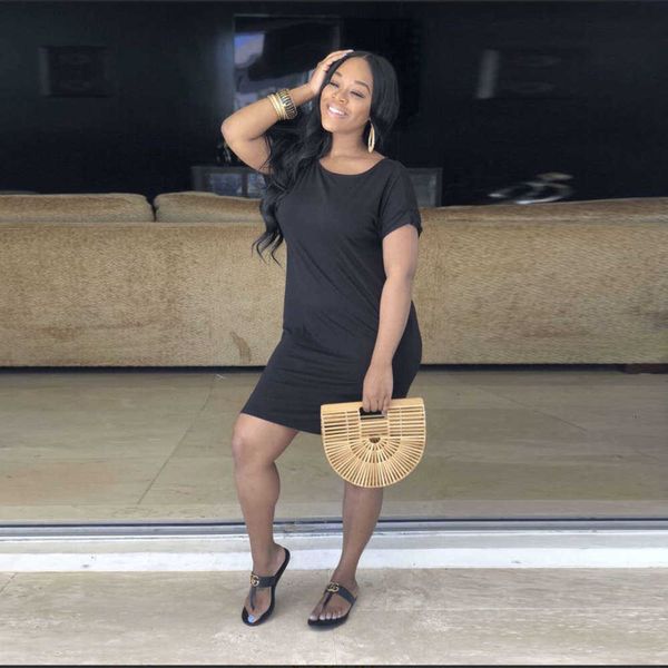 

summer casual women's dresses fashion round neck loose drs, Black;gray