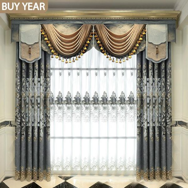 

curtain & drapes european-style curtains for living dining room bedroom chenille embroidered window screen cloth valance
