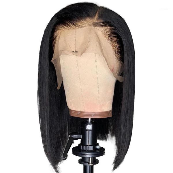 

maxine short blunt cut bob wig straight lace front human hair wigs for black women 8-14inch preplucked with baby 13x41, Black;brown