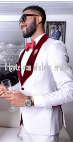 

men's suits & blazers custom made groomsmen white groom tuxedos shawl red veet lapel men side vent wedding/prom man ( jacket+pants, White;black