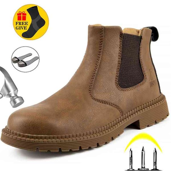 

winter boots leather shoes men work safety indestructible steel toe chelsea 210923, Black