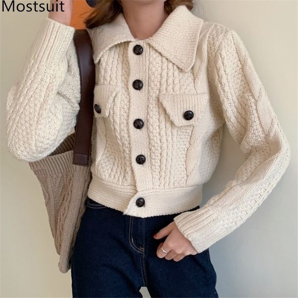 

korean thicken twisted knitted cardigan sweaters women autumn winter long sleeve single-breasted short cardigans femme 210514, White;black