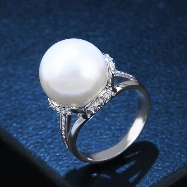 

designers new accessories fashion personality exaggeration female zircon big pearl ring exquisite ring rif98, Silver