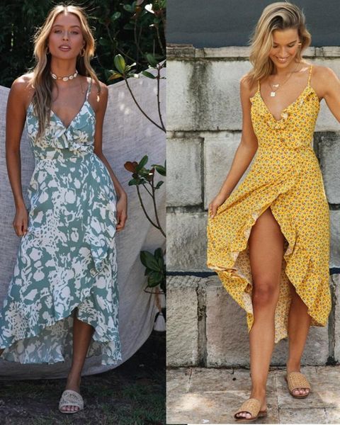 

casual dresses 2021 summer beach spaghetti strap dress women's holiday sundress ladies streetwear v neck ruffle midi vestidos, Black;gray