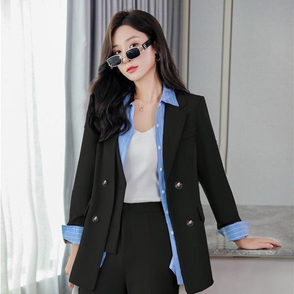 

women's suits & blazers jacket women fashion double breasted coat ol styles fall winter for business work blazer outwear plus size 5xl, White;black