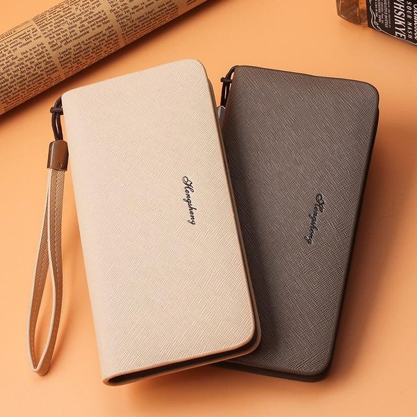 

wallets 2021 fashion men long leather wallet large design solid color casual clutch bag card holder coin 5, Red;black