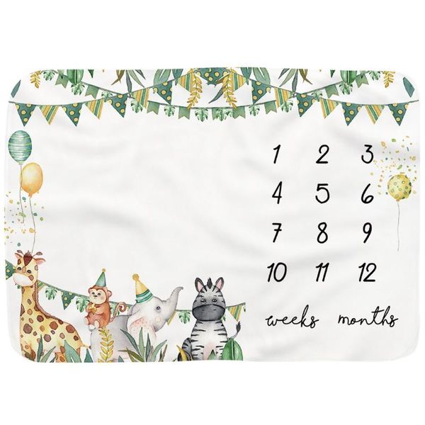 

blankets & swaddling baby monthly record growth milestone blanket born soft flannel cartoon animal printed swaddle wrap pography props