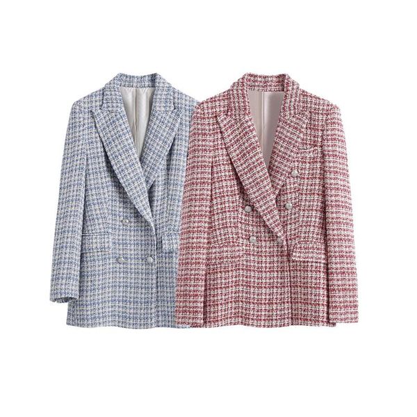 

women's suits & blazers woman elegant red slim plaid textured blazer 2021 autumn female double breasted long sleeve outwear laides, White;black