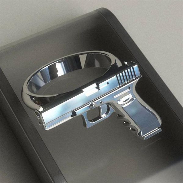

cluster rings silver plated gun ring statement stainless steel polishing motorcycle cowboy biker punk men women cool, Golden;silver