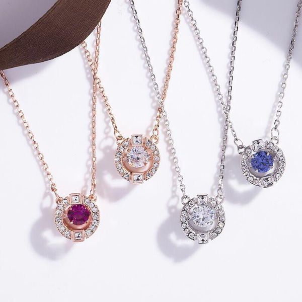 

beating heart necklace for women clavicle chain austrian elements crystal pendant necklaces charming jewelry 2021 fashion, Silver