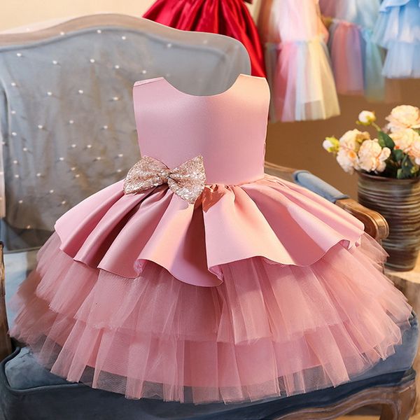 

girl's dress summer kids girls sleevels open back princs for party wedding piano perform cloth e0704 nu5n, Red;yellow