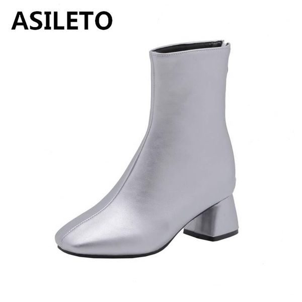 

boots asileto ankle for women pointed toe faux suede leather square heels zipper botas feminino mujer black sock booties bottes