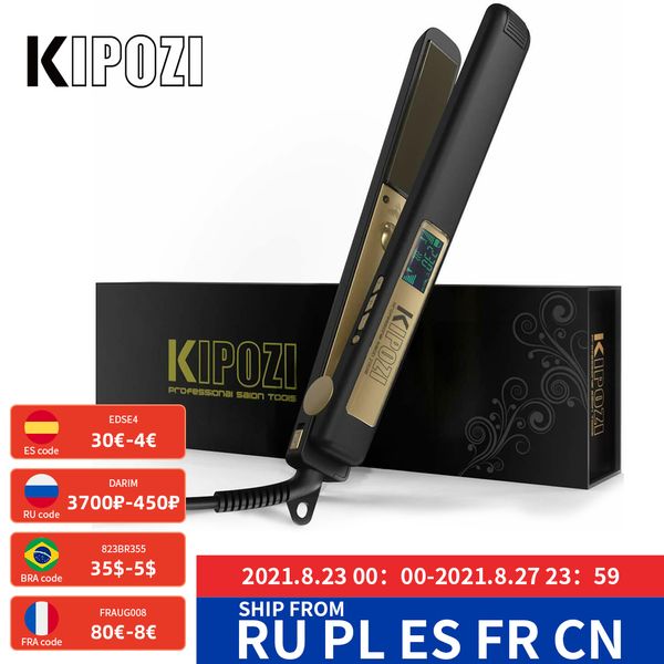

kipozi hair straightener professional titanium flat iron digital lcd display flat iron comb hair curler beauty care curling iron