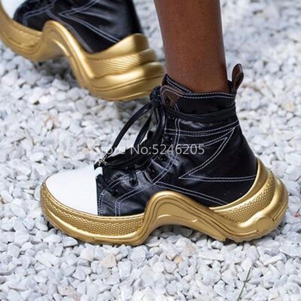 

boots fall winter women archlight designer ultra sneakers booties brown silver leather lace up runways shoes, Black