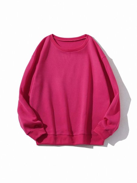 

solid round neck drop shoulder sweatshirt 39wk#, White;black