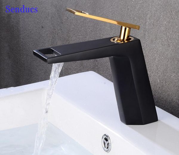 

black gold waterfall basin faucet solid brass bathroom wash-basin mixer and cold function bat tap european style sink faucets