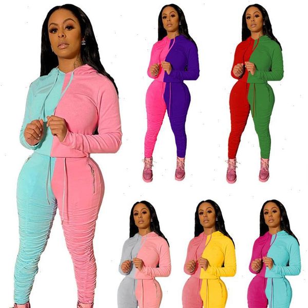 

autumn womens tracksuits active wear patchwork set hoodies stacked jogger pant suit tracksuit sport plus size two piece fitness outfit, Gray