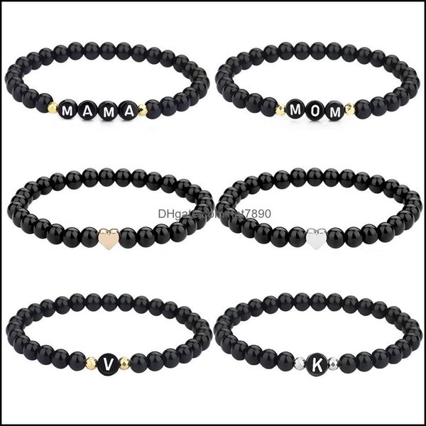 

bangle jewelry 26 letters name bracelet for women men couple love friendship lucky diy 6mm glass bead bracelets drop delivery 2021 oiw, Black