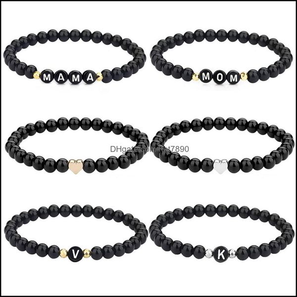 Armreif Schmuck 26 Buchstaben Namensarmband für Frauen Männer Paar Liebe Freundschaft Glück DIY 6mm Glasperlen Armbänder Drop Lieferung 2021 Oiw