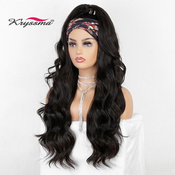 

synthetic wigs kryssma long wavy headband wig for black women none replacement body wave headwraps hair 2021 fashion
