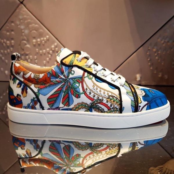 

luxurous casual shoes genuine leather sneaker for men,women's red bottom low sneakers flower patterns street style party dress gift wit, Black