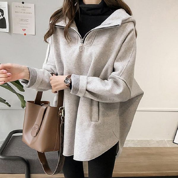 

women's jackets hoodies women korean version loose thick long sleeved hooded autumn winter zipper coat solid color retro student girl t, Black;brown