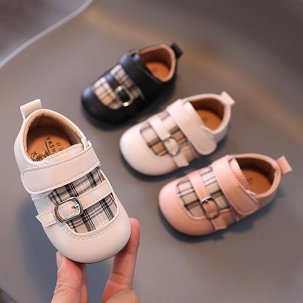 

first walkers baby shoes boy girl casual soft anti-slip sole born infant toddler plaid canvas with leather