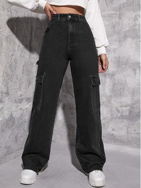 

high waist slant pocket cargo pants m9pc#, Blue