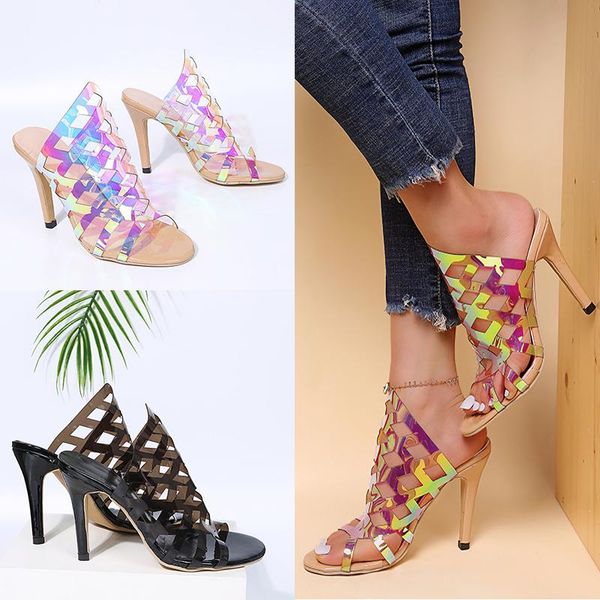 

sandals 2021 women peep toe wedding bridal shoes glitter bling sequined high heels slingback strappy stiletto pumps, Black