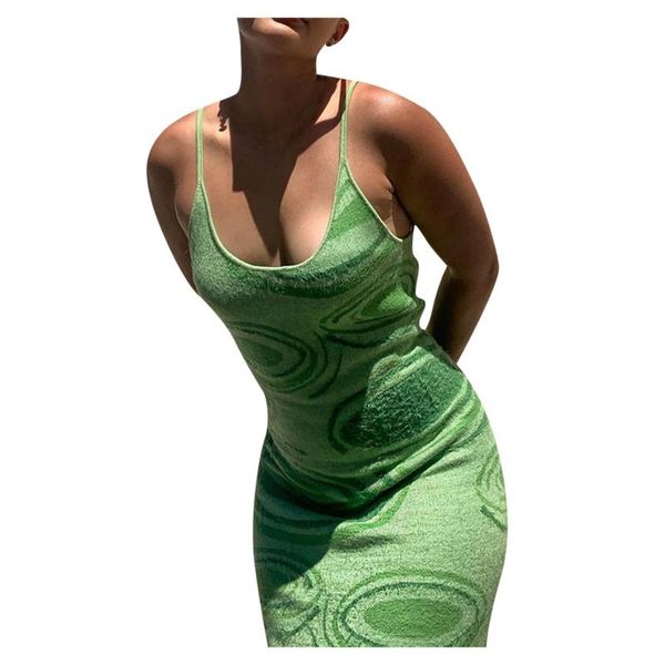 

casual dresses women slim dress deep v-neck printed knit ladies sleeveless spaghetti strap sundress night party wear ll3, Black;gray