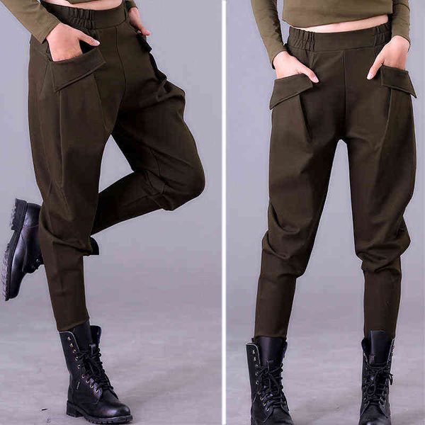 

women's pants autumn and winter harem pants women's casual trousers were thin elastic waist large size radish black 211124, Black;white