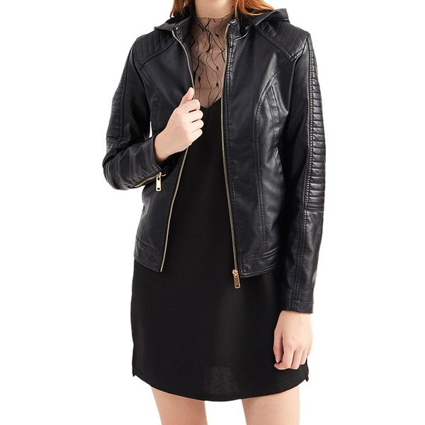 

Women Oversized PU Leather Jacket 2021 Spring Autumn Black Faux Leather Basic Coat Turn-down Collar Motor Biker Jackets