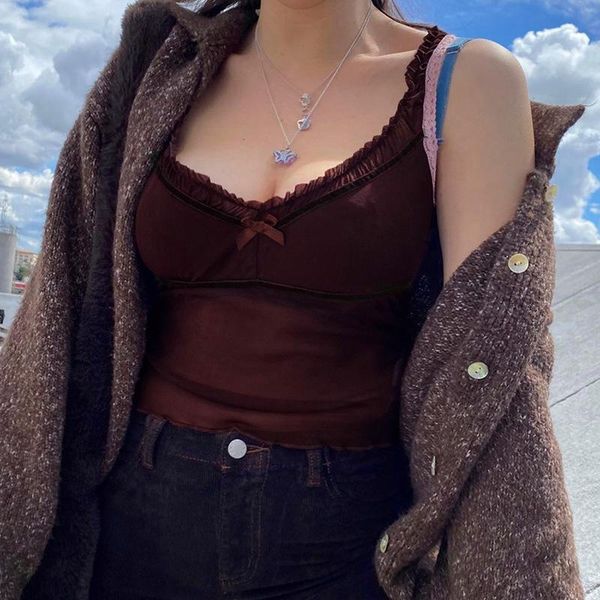 

women's t-shirt brown v-neck mesh crop see-through patchwork sleeveless women camisole summer slim elastic cropped tgc0, White