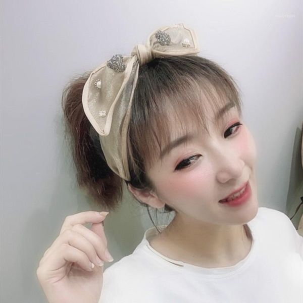 

ears bow-knot headband elastic hairband for women hair accessories organza band girl wholesale1